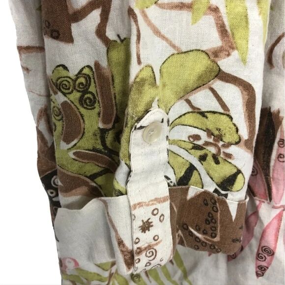 Vintage JM Collection 16 100% LINEN  Art Print RolltabSlv Women’s Blouse Shirt - Picture 11 of 11